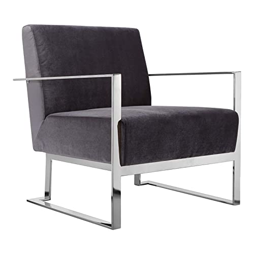 Pangea Home Dexter 17&quot; Modern Velvet & High Polished Steel Lounge Chair In Gray