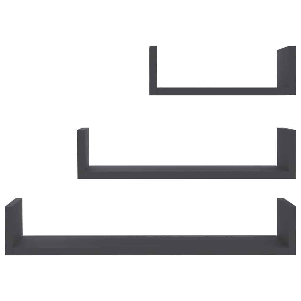 vidaXL Wall Shelves 3 Pcs, Floating Shelves, Display Shelves, Wall Mounted Shelves for Book DVD Photo Frame Trophy Display, Modern, Gray