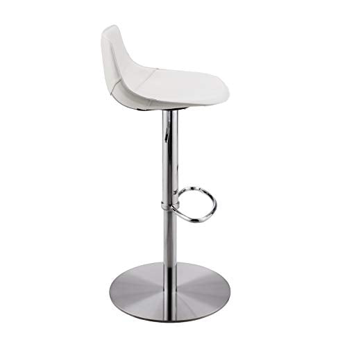 HomeRoots 18.12' X 18.9' X 39.57' White Leatherette Over Steel Frame Adjustable Swivel Bar/Counter Stool with Brushed Stainless Steel Base