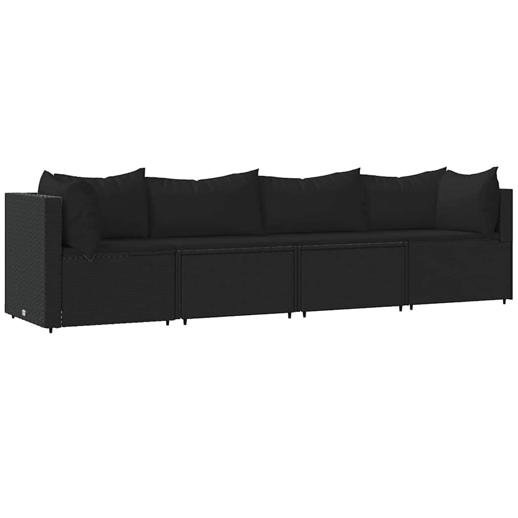 vidaXL Patio Corner Sofas - 2 pcs with Cushions, Made of Black Poly Rattan with Powder-Coated Steel Frame, Comes with Thickly Pa