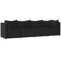 vidaXL Black PE Rattan Patio Lounge Set - Outdoor Furniture with Weather- Cushions and Tempered Glass Tabletop - Includes Corner