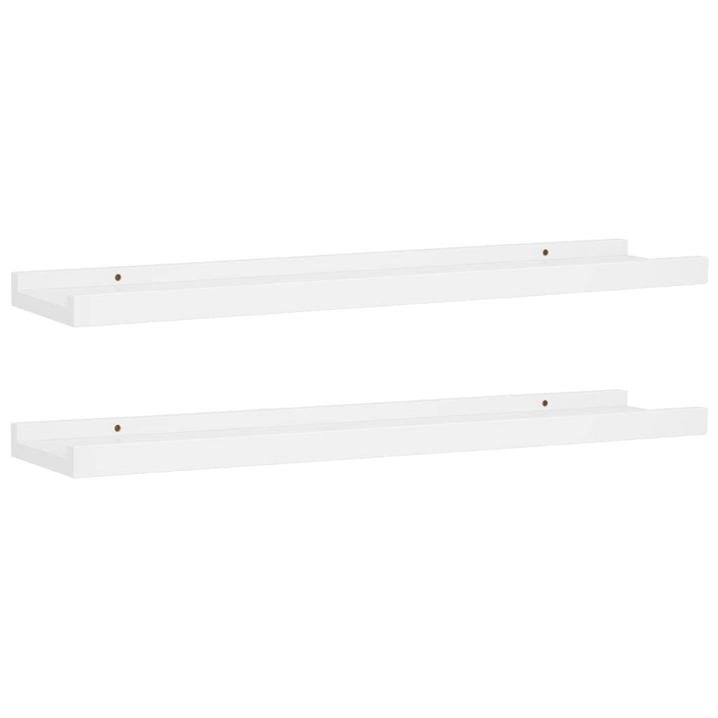 vidaXL Wall-Mounted Picture Frame Ledge Shelves - Set of 2, Space-Saving, White Lacquered MDF, Quick and Easy Installation, Unique Front Edge, Modern U-Shaped Design, 23.6&quot;x3.5&quot;x1.2&quot;