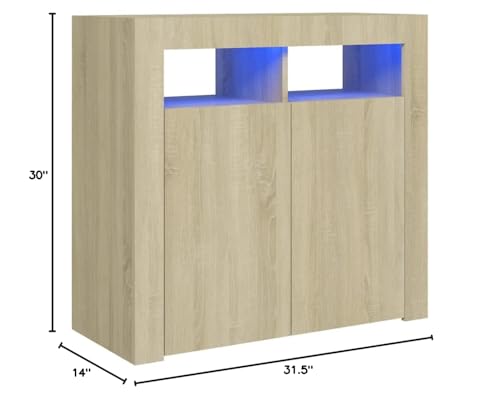 vidaXL Sideboard with LED Lights Sonoma Oak 31.5&quot;x14&quot;x30&quot;