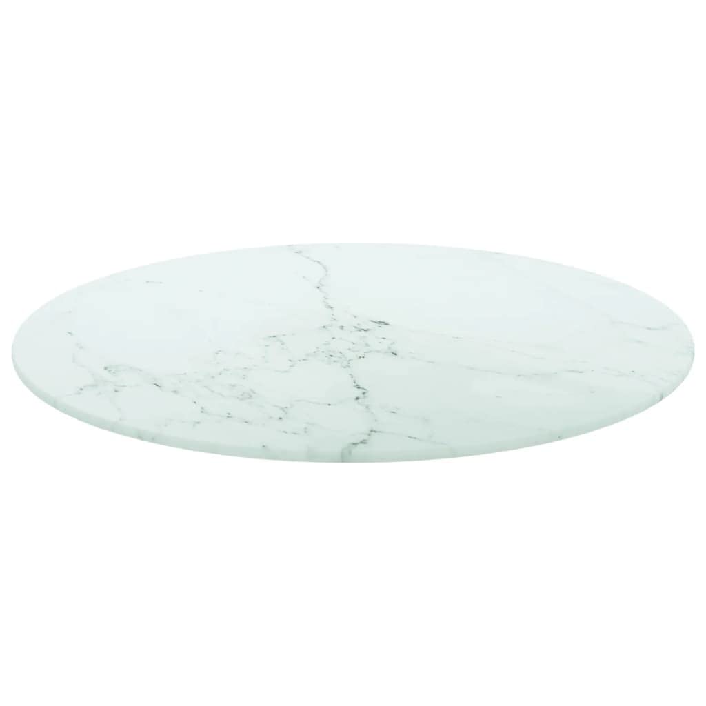 vidaXL Tempered Glass Table Top - Round White Marble Design for Dining/Coffee/Garden Tables - Easy-to-Clean, Durable, and Elegant