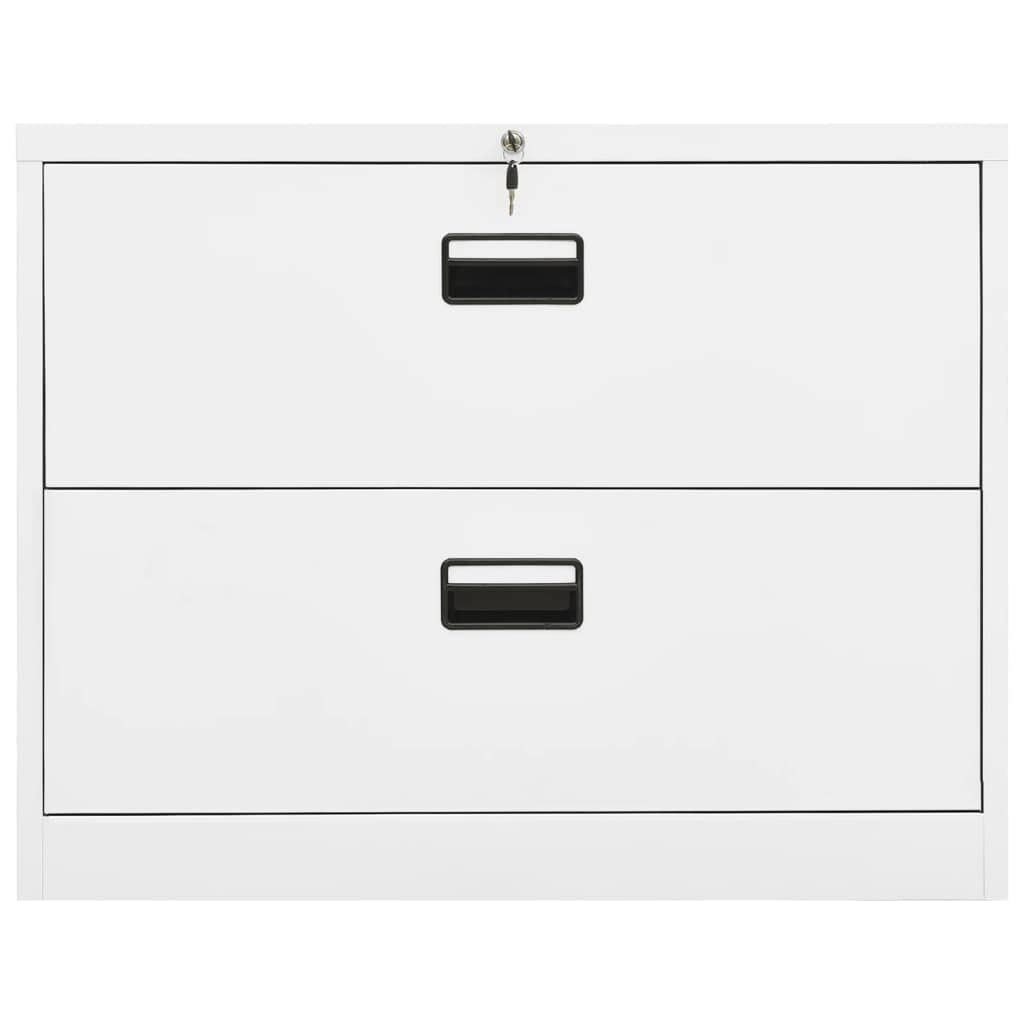 vidaXL-White Steel Filing Cabinet with Lock and Two Drawers, Ideal for Office Document Storage and Organization