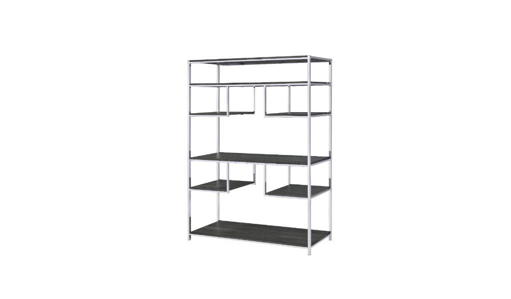 HomeRoots 486295 72 in. Metal Seven Tier Geometric Bookcase Gray & Silver