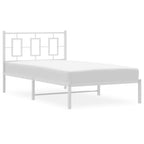 vidaXL White Metal Single Bed Frame with Headboard - Modern Bedroom Furniture, Steel Guest Bed Frame for Superior Support, 81.5x41.3x35.8 in