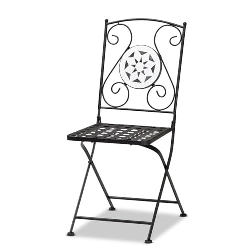 Baxton Studio Callison Modern and Contemporary Black Finished Metal and Multi-Colored Glass 3-Piece Outdoor Dining Set