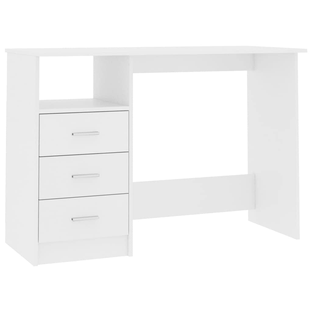 FAMIROSA Computer Desk with Drawers, Work Study Computer Writing Desk with 3 Storage Drawers and an Open Compartment, Home Office Desk for Home Office Study Bedroom, Chipboard, White