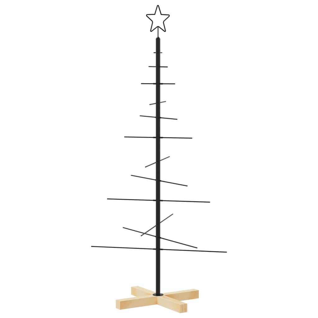 vidaXL DIY Metal Christmas Tree with Wooden Base, Ideal for Decoration and Versatile Placement, Stable Steel Frame, Excludes Decorations, Black, 47.2&quot;