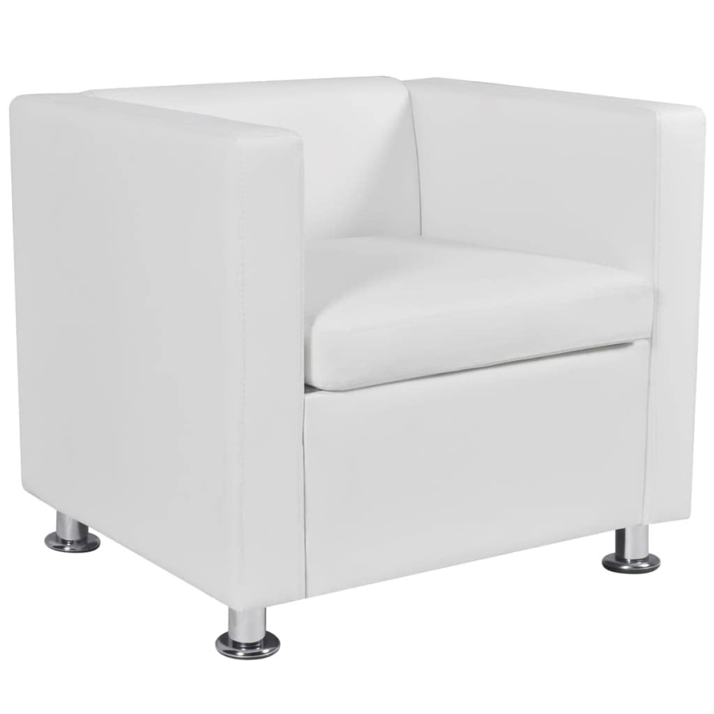 vidaXL Cube Armchair - Artificial Leather - White Faux Leather - Comfortable Wide Seating - Sturdy Construction and Modern Design for Any Room