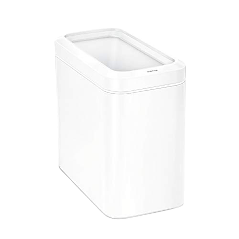 simplehuman 25 Liter / 6.6 Gallon Slim Open Top Small Trash Can, Commercial Grade Heavy Gauge Office Trash Can, White Stainless 
