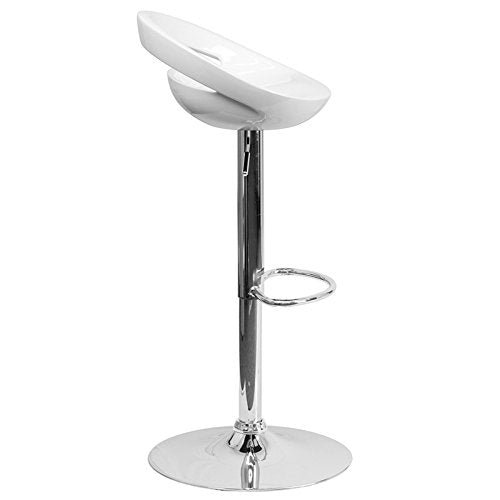 Flash Furniture Contemporary White Plastic Adjustable Height Barstool With Chrome Base - Thumbnail 4