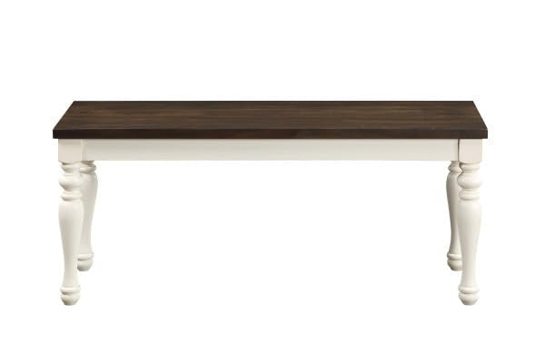 Steve Silver Furniture Rectangular Joanna Dining Bench, Asian Hardwood Solids, Farmhouse/Costal/Rustic, 44' L x 15" W x 18.5" H, White/Brown