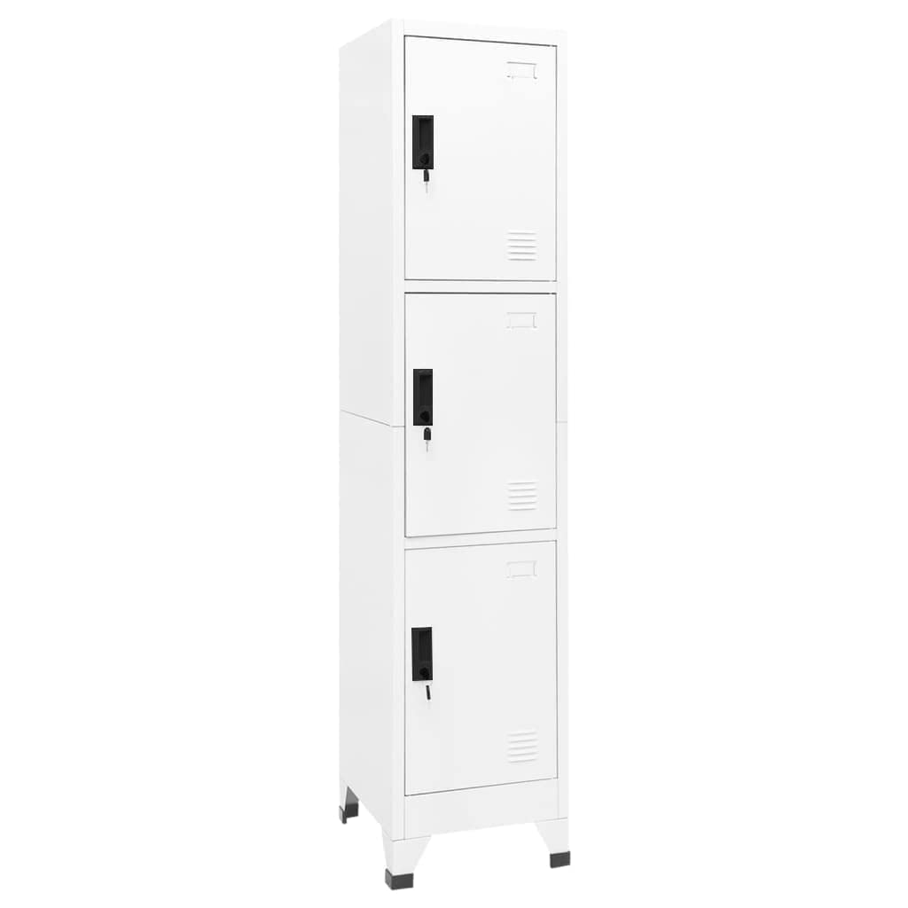 vidaXL Steel Locker Cabinet, 3 Lockable Doors, Storage Organizer, Modern Design for Office/School, Easy-to-Clean, with Air Vents and Name Tags, White, 15&quot;x17.7&quot;x70.9&quot;