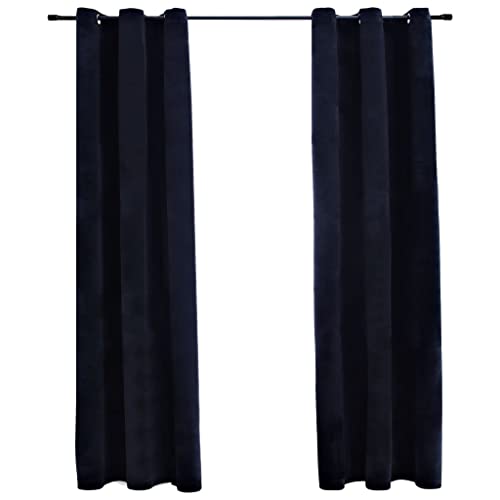 vidaXL 2X Blackout Curtain with Rings Window Blind Covering Drape Drapery Interior Privacy Bedroom Living Room Black 37&quot;x84&quot; Velvet