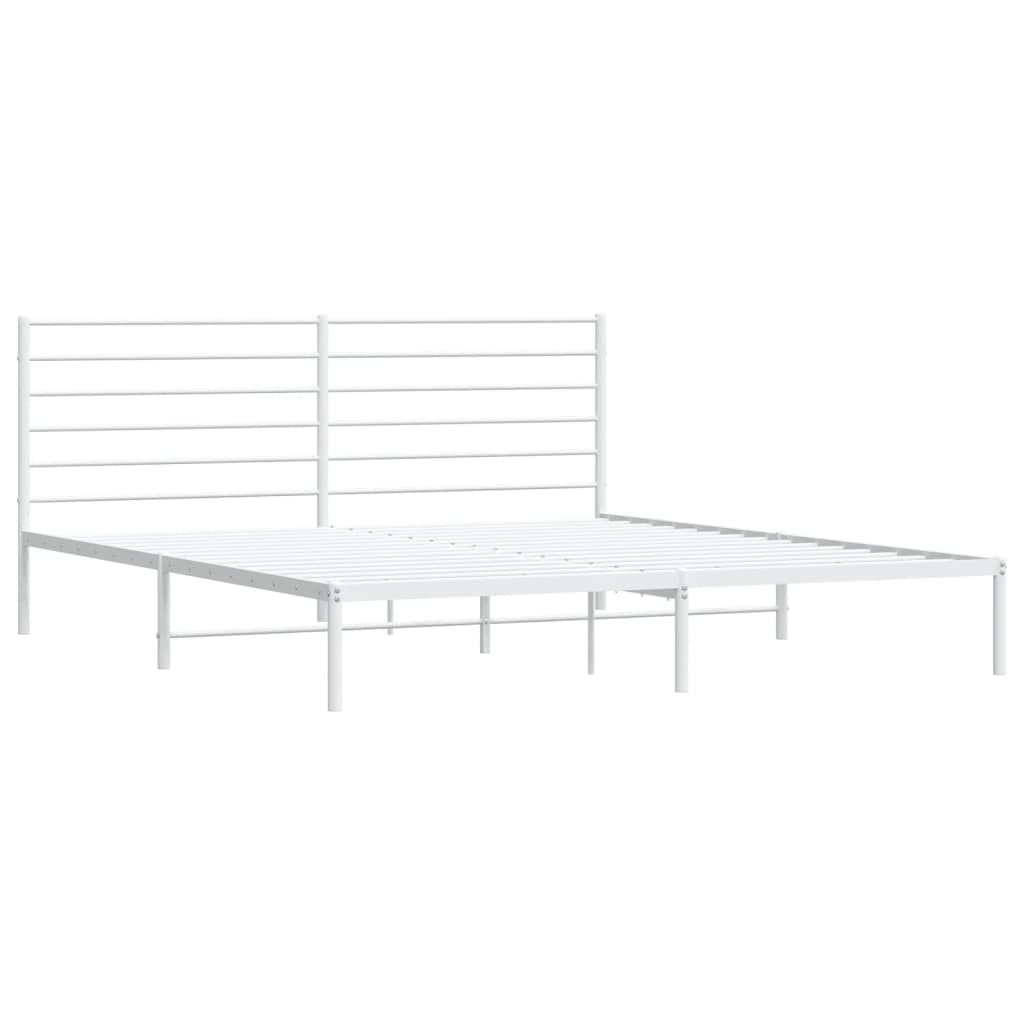 vidaXL 12 Inch King Metal Bed Frame with Headboard, No Box Spring Needed, Noise Free Platform Bed Frame with Steel Slats, Easy Assembly, Under Bed Storage, Minimalist, White