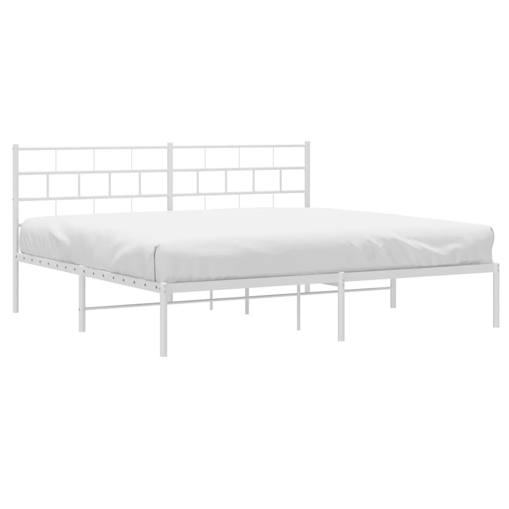 vidaXL 12-Inch White Metal King Bed Frame with Headboard, Heavy-Duty Slats Support with Under-Bed Storage for Modern Bedroom, No Box Spring Needed & Easy Assembly, No Mattress