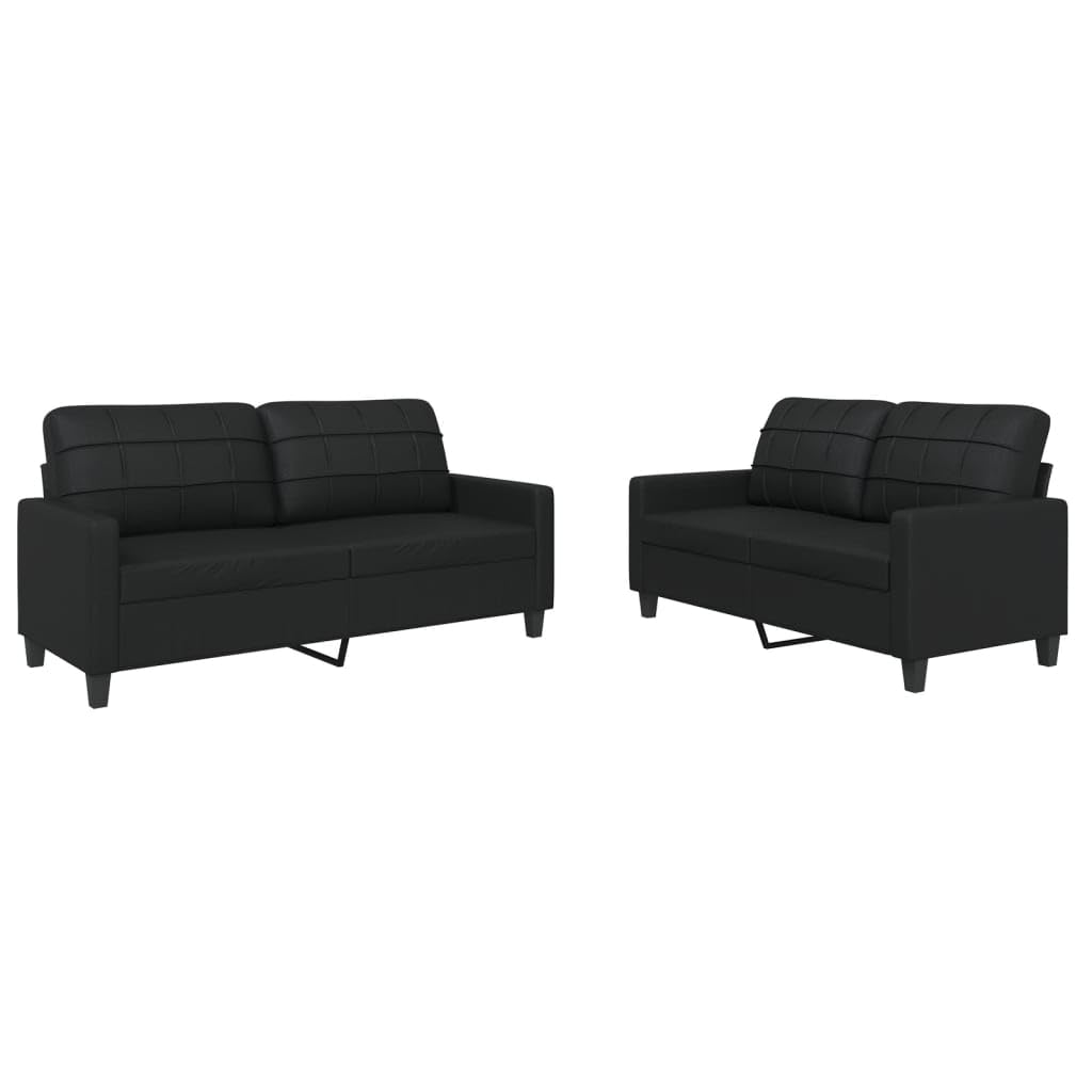 vidaXL Black Faux Leather 2-Piece Sofa Set, Comfort Cushioned Seating, Luxuriously Smooth, Sturdy Metal and Plywood Frame, Modern Design for Living Room, Office, Lounge