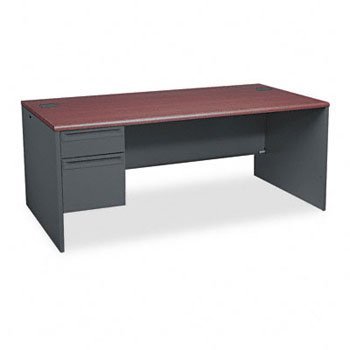 Hon-38000 Series Left Pedestal Desk, 72W X 36D X 29-1/2H, Mahogany/Charcoal