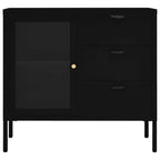 vidaXL Black Sideboard with Adjustable Shelf and Three Drawers - Modern Design Steel and Tempered Glass Multifunctional Storage Unit