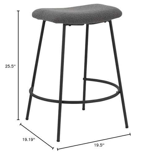 Neos Modern Furniture White Teddy Fabric 25.5''H Stool with Metal Leg, Set of 2