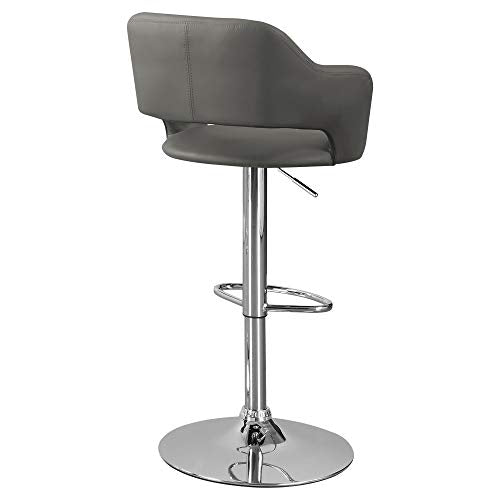 Monarch Specialties 2364 Stool, Swivel, Bar Height, Adjustable, Metal, Pu Leather Look, Chrome, Contemporary, Modern Barstool, 22.5&quot; L X 21&quot; W X 36&quot; H, Light Grey