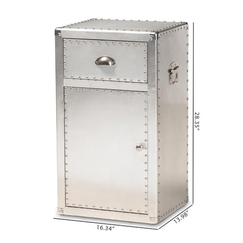 Baxton Studio Serge French Industrial Silver Metal 1-Door Accent Storage Cabinet