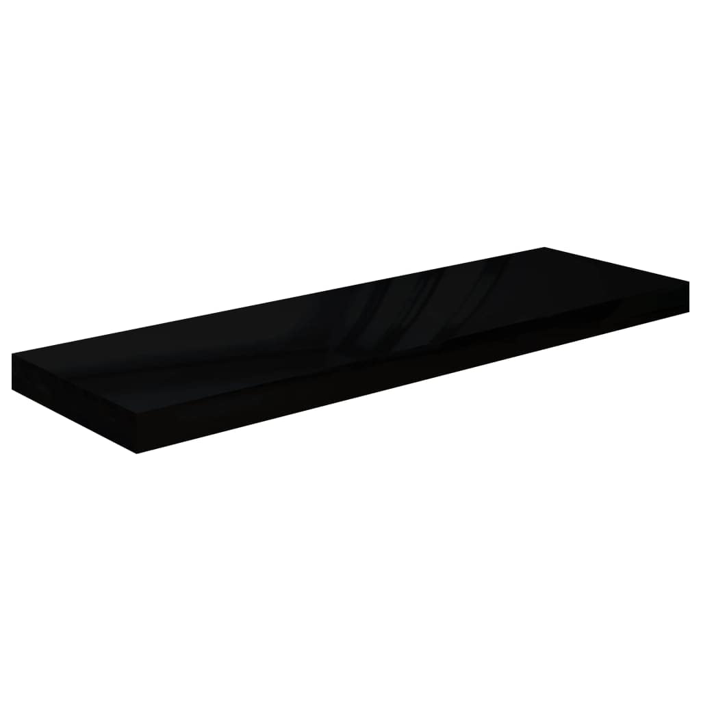 vidaXL High-Gloss Black Floating Wall Shelf, 31.5x9.3x1.5 inch MDF Rack for Book, Awards, Collectibles Display, Invisible Mount, Easy Assembly Required