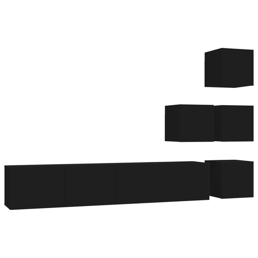 Vidaxl Tv Stand, Wall Mounted Entertainment Center Tv Media Console, Floating Tv Stand For Living Room, Modern Style, Black Engineered Wood