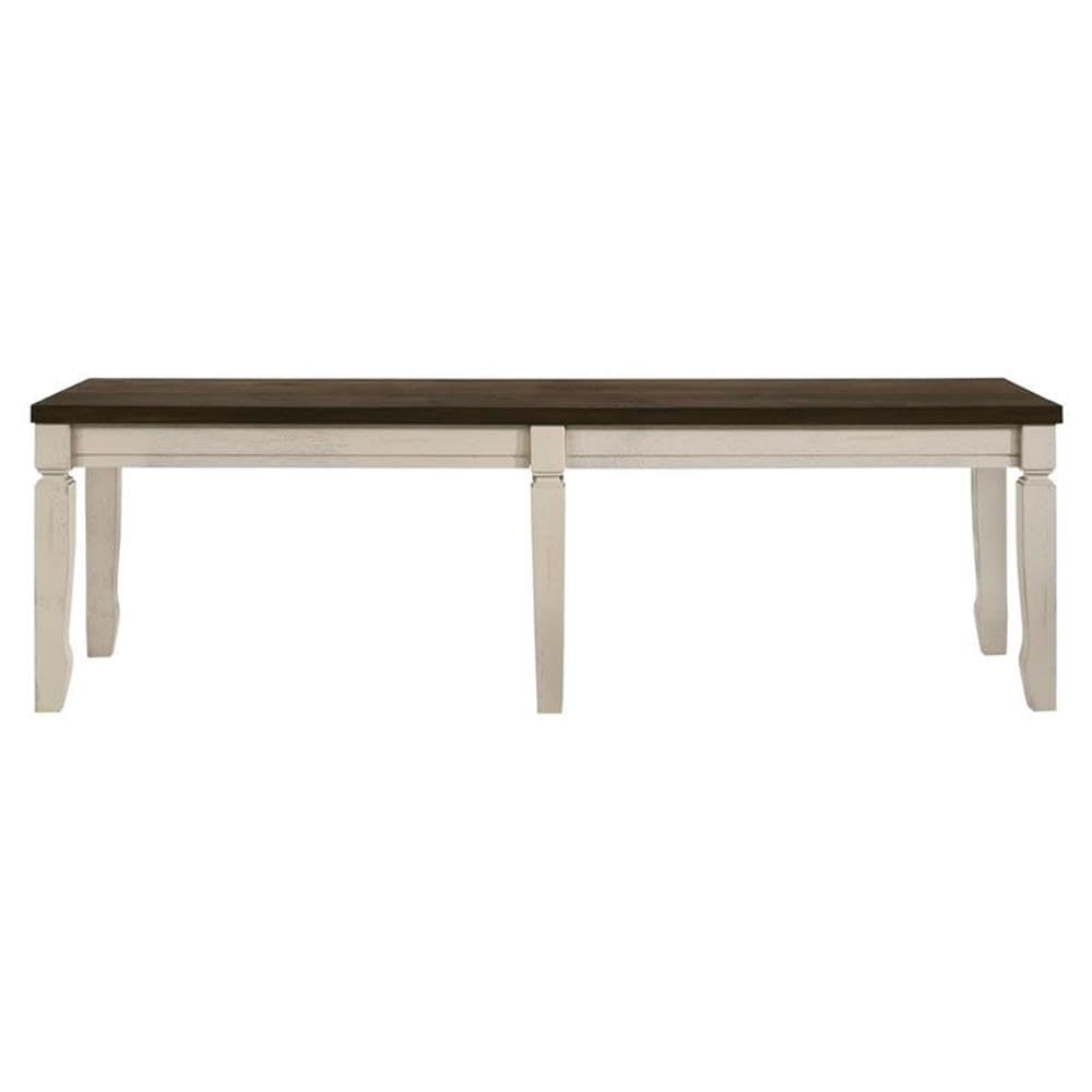 Acme Fedele Wooden Bench with Tapered Legs in Weathered Oak and Cream