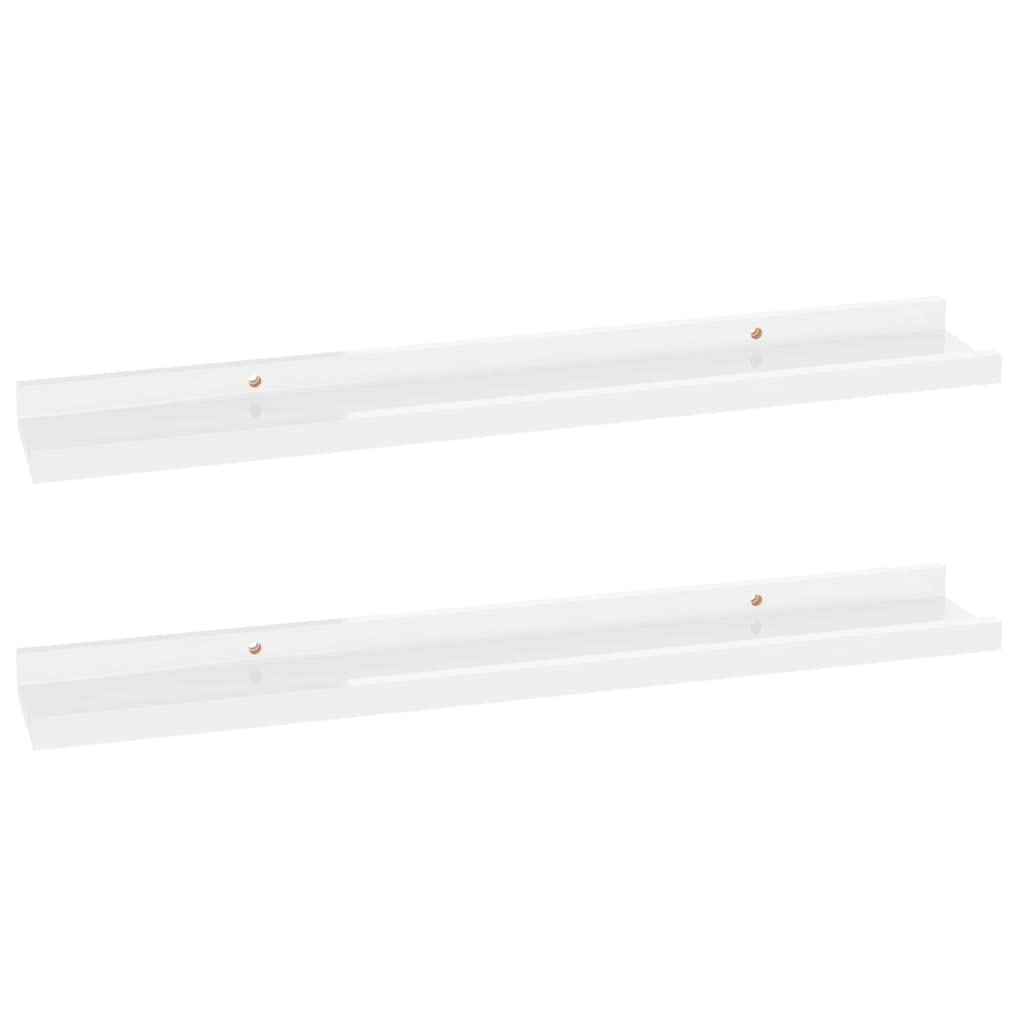 vidaXL Wall Mounted Shelves, Pair of 2, High Gloss White, 23.6&quot;x3.5&quot;x1.2&quot; - Durable MDF Material - Ideal for Books, Decorations, and Collectables