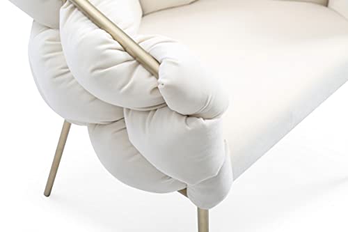 HomeRoots Metal, Fabric White Geo Velvet and Brushed Brass Velvet Dining Chair