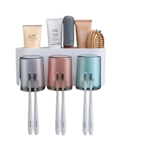 Urbnexa Nest Wall Mounted Toothbrush Holder, Stickable Brush Stand With Cover, Bathroom Organiser Without Drill, Plastic Shelf F