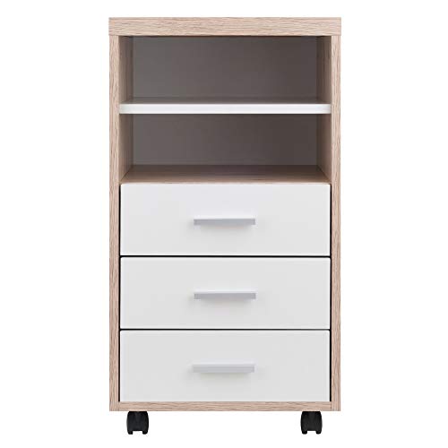 Ergode Kenner Storage Mobile Cabinet | Versatile | Contemporary Design | Easy Mobility | Reclaimed Wood Finish | Linen White Facings | 1-Drawer | Locking Casters (18532-VV)