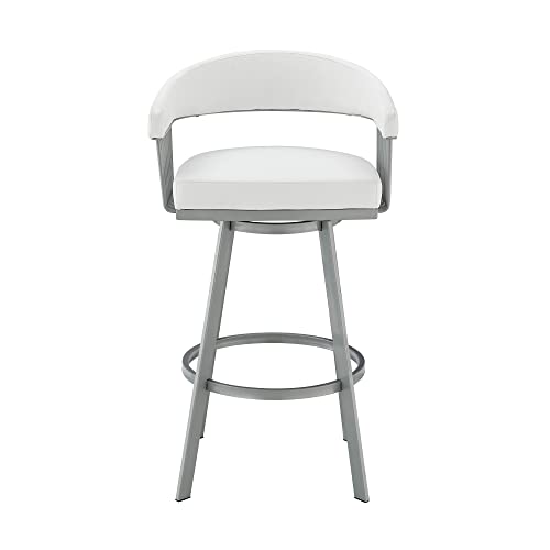 HomeRoots 26' Mod White Faux Leather Silver Finish Swivel Bar Stool