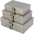 Stainless Steel Storage Boxes,Cash Peti, Pooja Peti,Organizer, Vanity Box, Safe Locker Box Set of 3 pieces  7, 8 and 9 Stora