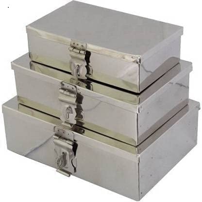 Stainless Steel Storage Boxes,Cash Peti, Pooja Peti,Organizer, Vanity Box, Safe Locker Box Set of 3 pieces  7, 8 and 9 Stora