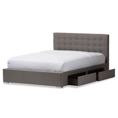 Baxton Studio Rene Modern and Contemporary Grey Fabric 4-drawer Queen Size Storage Platform Bed