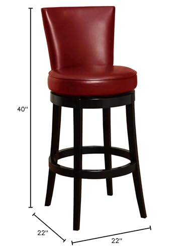 HomeRoots Black Hardwood, Bonded Leather 26' Red Faux Leather Round Seat Black Wood Swivel Armless Bar Stool
