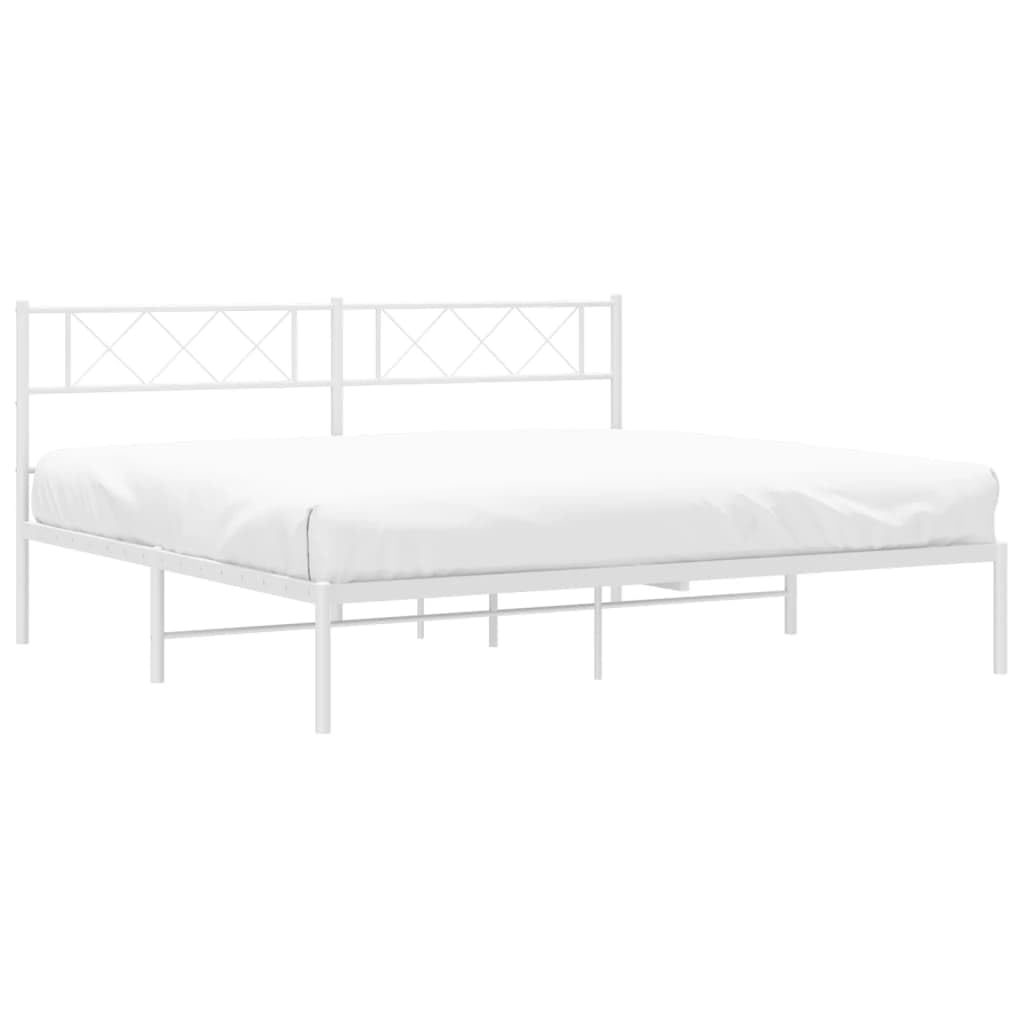 vidaXL 12'' King Metal Bed Frames with Headboard, Platform Bed Frame with Strong Metal Slats Support, Under Bed Storage, Noise Free, White, Without Mattress