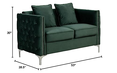 Lilola Home Bayberry Green Velvet Loveseat with 2 Pillows