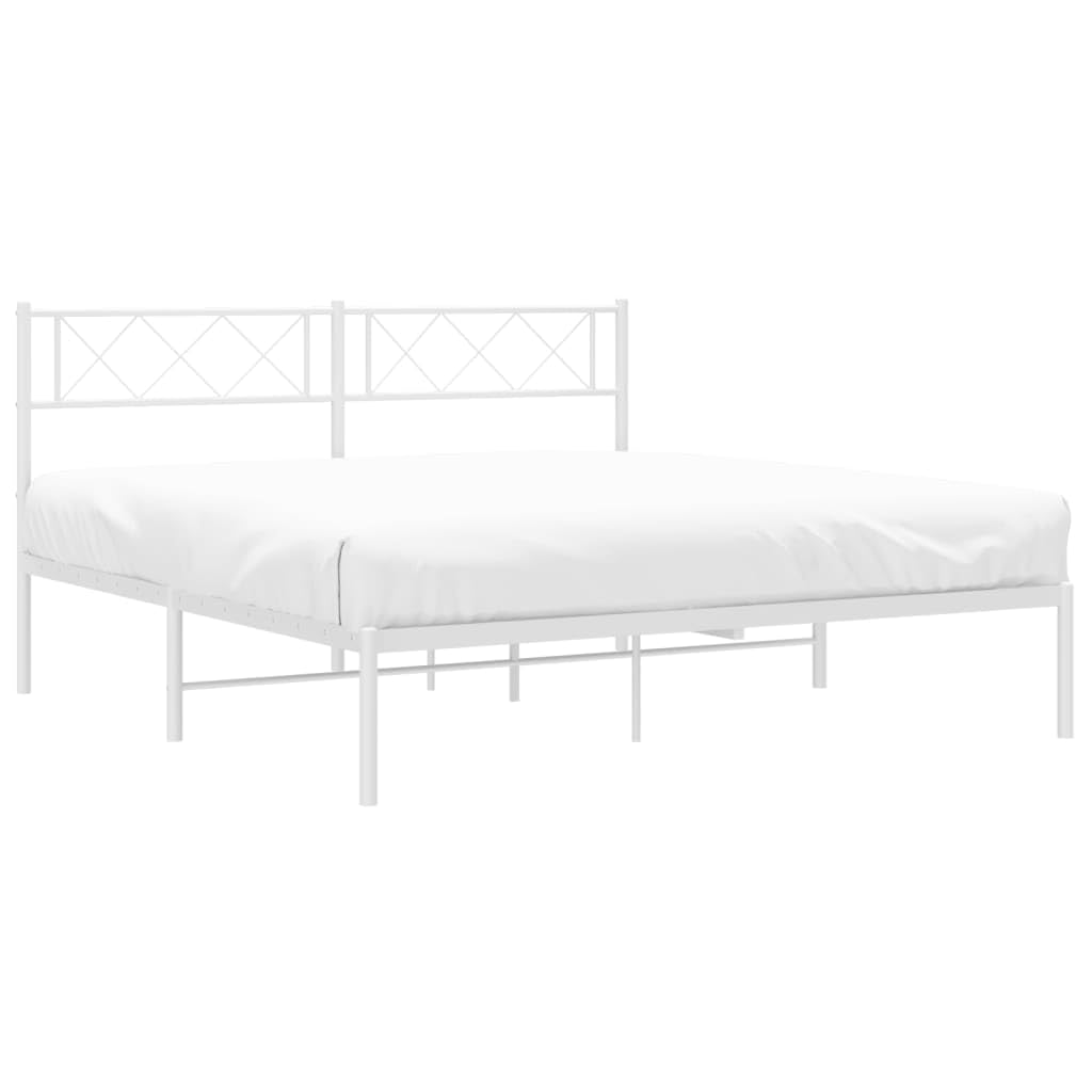 vidaXL 12'' Metal Full Bed Frames with Headboard, Platform Bed Frame with Strong Metal Slats Support, Under Bed Storage, Noise Free, White, Without Mattress