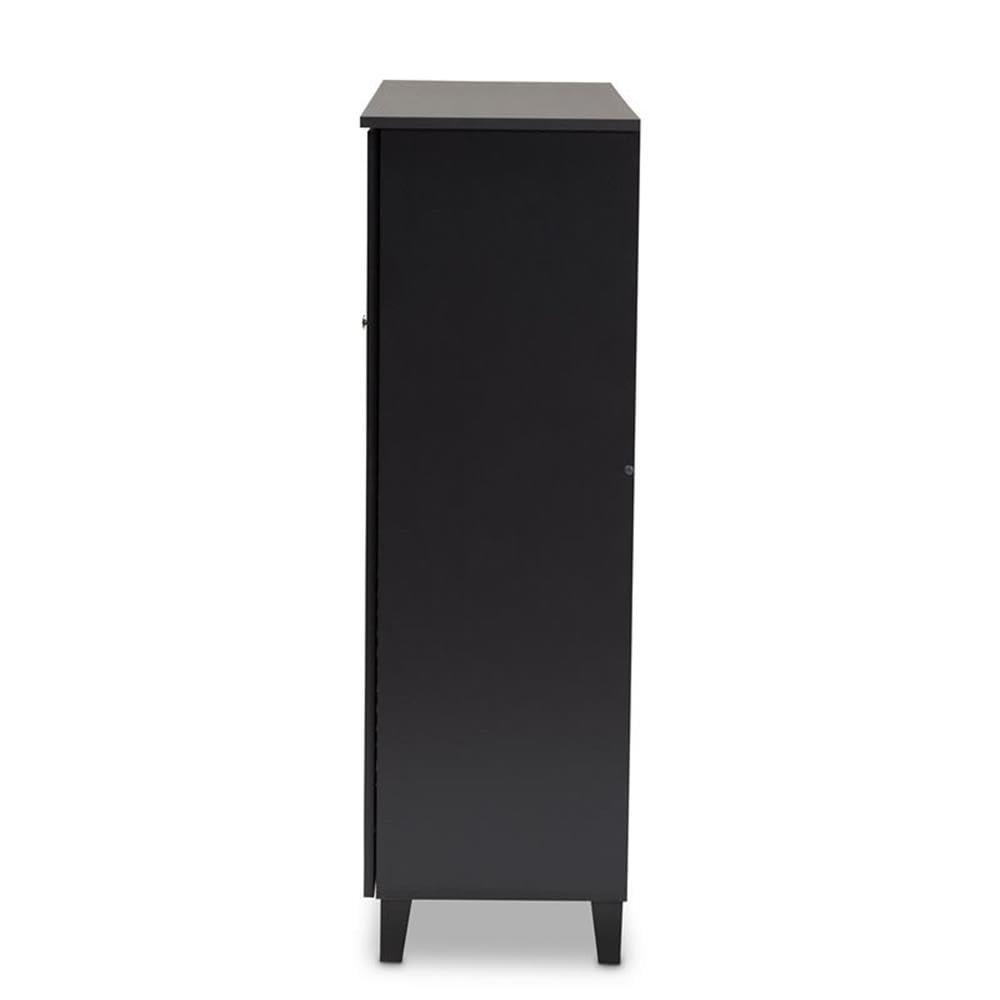 Baxton Studio Coolidge Modern and Contemporary Dark Grey Finished 11-Shelf Wood Shoe Storage Cabinet with Drawer