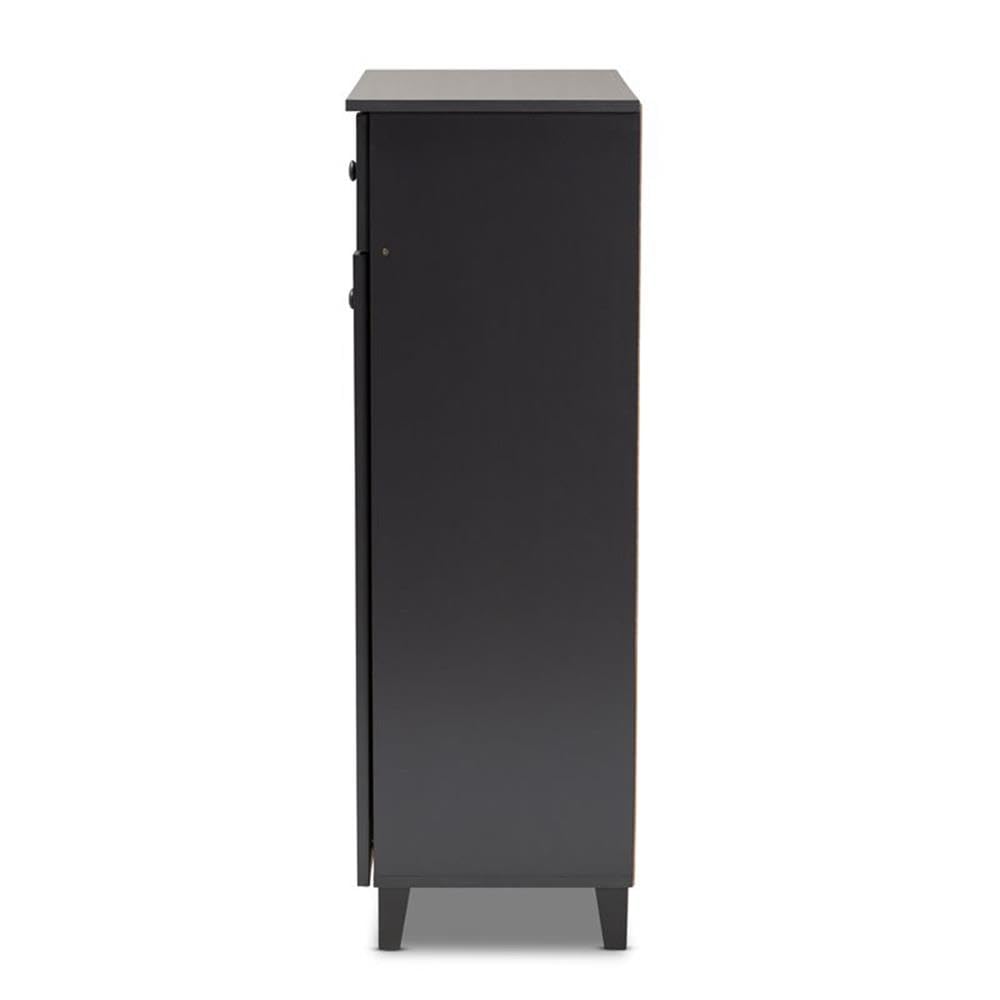 Baxton Studio Glidden Modern and Contemporary Dark Grey Finished 5-Shelf Wood Shoe Storage Cabinet with Drawer