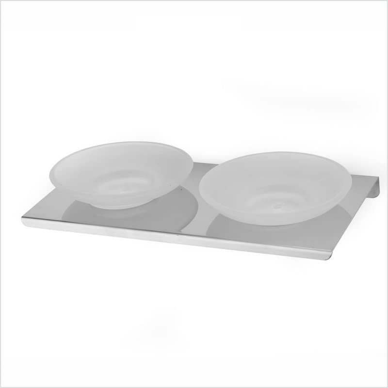 GRIVAN Wall Mount Smokey Glass with Stainless Steel Round Shape Double Soap Holder Usable for Bathroom, Kitchen and Wash Basin A