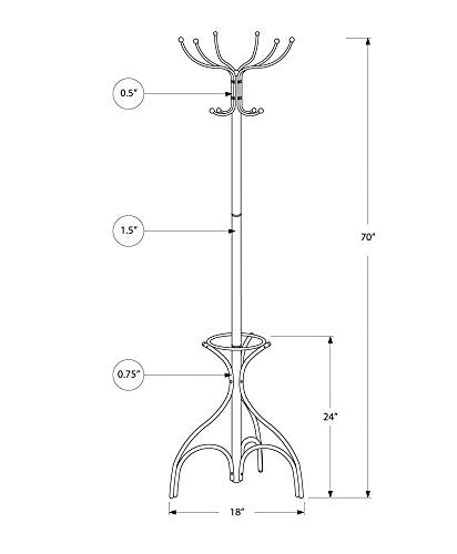 Monarch Coat Rack with an Umbrella Holder, Silver, 70'