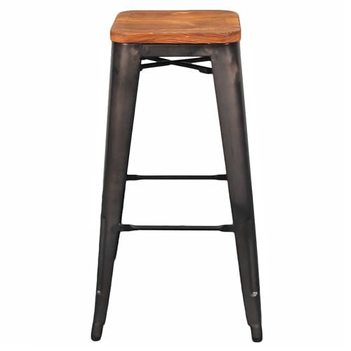 New Pacific Direct Metropolis Metal Backless Bar Stool 30&quot; Wood Seat,Gunmetal Gray,Set Of 4