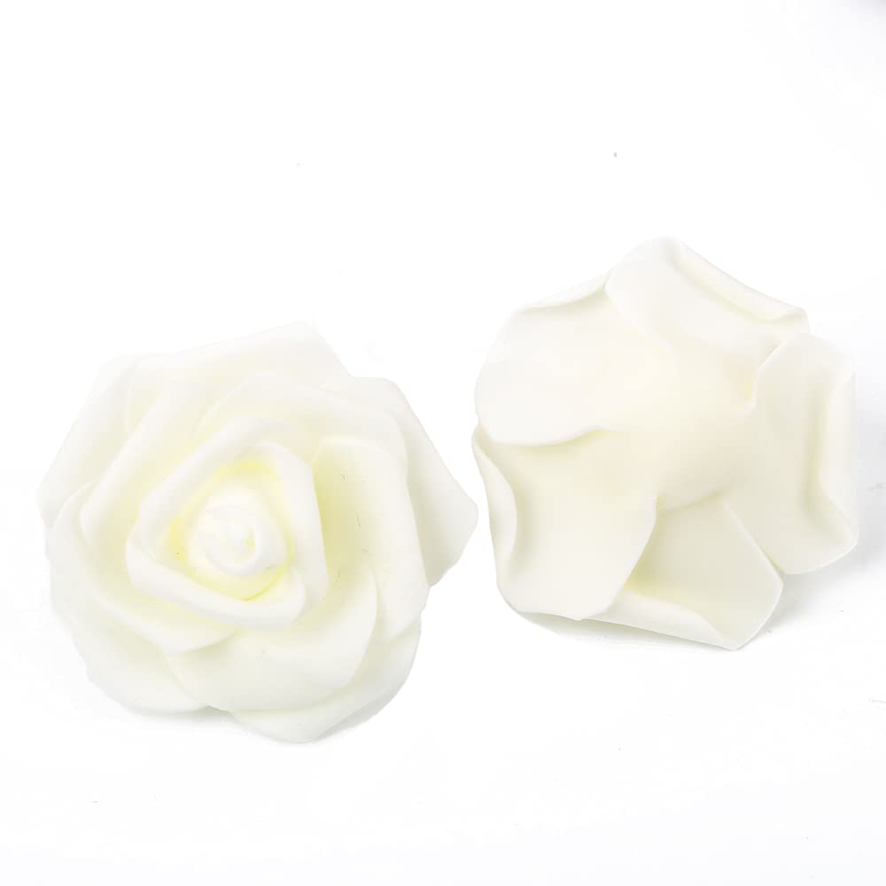 Artificial Rose Flowers, 100 Pcs Foam Rose Bulk Ivory Fake Flower Heads For Diy Wedding Bouquets Rose Wall Kissing Balls Bridal