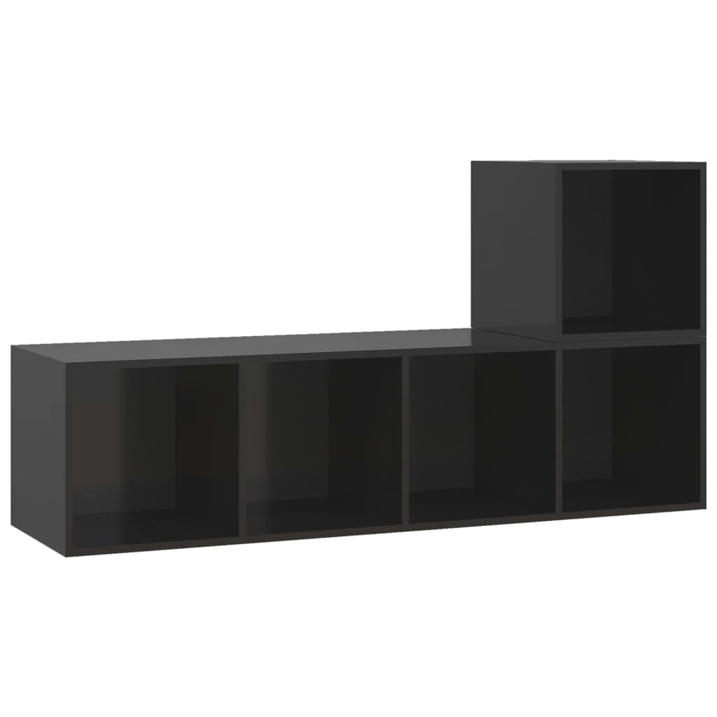 vidaXL TV Stand Set 2 Piece, TV Unit for Living Room Bedroom, Sideboard with Storage, Media Unit Cupboard, Modern, High Gloss Black Engineered Wood